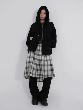 Dubi Check Button Midi Pleated Skirt