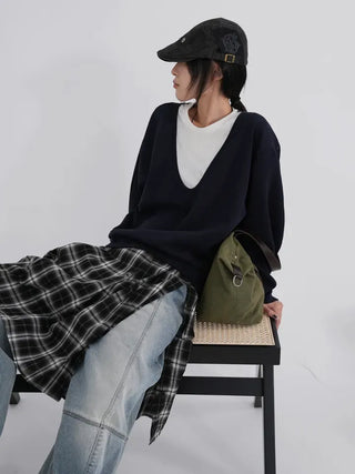 Dubi Check Button Midi Pleated Skirt