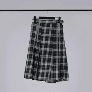 Dubi Check Button Midi Pleated Skirt