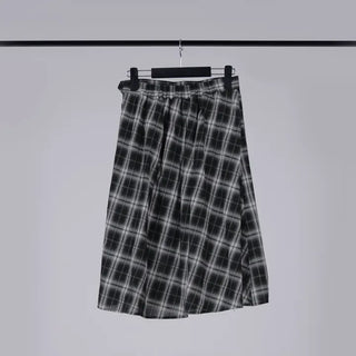 Dubi Check Button Midi Pleated Skirt