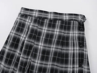 Dubi Check Button Midi Pleated Skirt