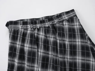 Dubi Check Button Midi Pleated Skirt