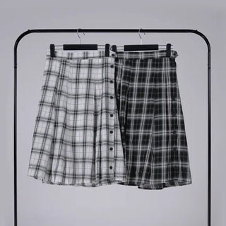 Dubi Check Button Midi Pleated Skirt