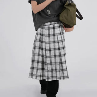 Dubi Check Button Midi Pleated Skirt