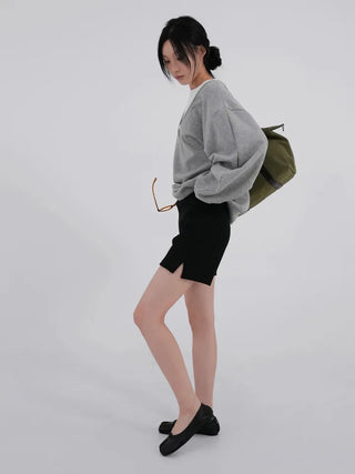Naru Deep V Color Block Loose Sweatshirt