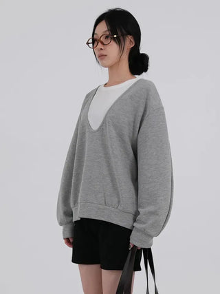 Naru Deep V Color Block Loose Sweatshirt