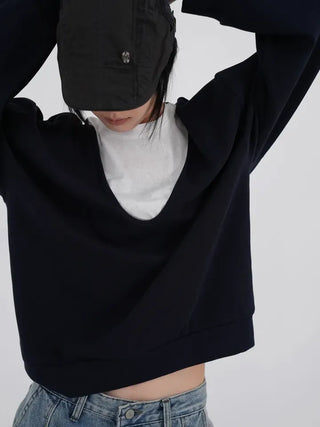 Naru Deep V Color Block Loose Sweatshirt