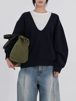 Naru Deep V Color Block Loose Sweatshirt