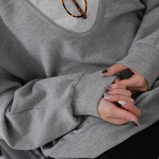 Naru Deep V Color Block Loose Sweatshirt
