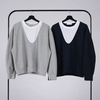 Naru Deep V Color Block Loose Sweatshirt