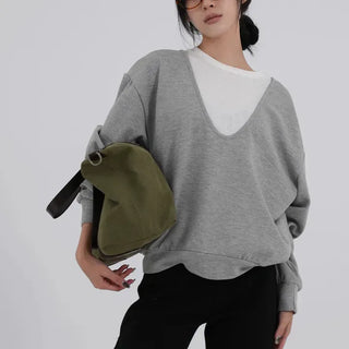 Naru Deep V Color Block Loose Sweatshirt