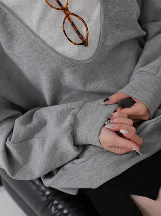 Naru Deep V Color Block Loose Sweatshirt