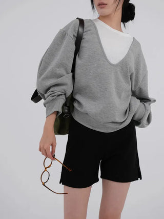 Naru Deep V Color Block Loose Sweatshirt