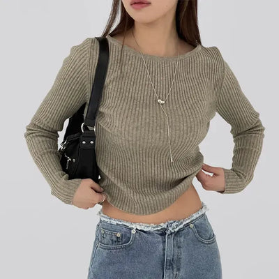 Currin Ribbed Lip Neck Long Sleeve T-shirt