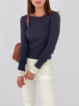 Currin Ribbed Lip Neck Long Sleeve T-shirt