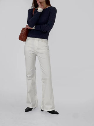 Currin Ribbed Lip Neck Long Sleeve T-shirt