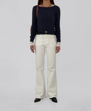 Currin Ribbed Lip Neck Long Sleeve T-shirt