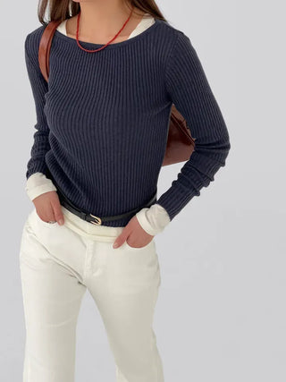 Currin Ribbed Lip Neck Long Sleeve T-shirt
