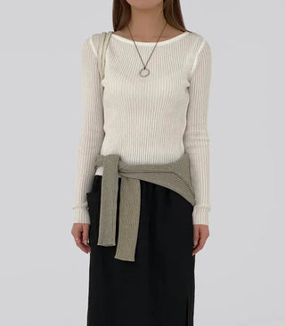 Currin Ribbed Lip Neck Long Sleeve T-shirt