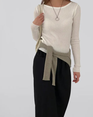 Currin Ribbed Lip Neck Long Sleeve T-shirt