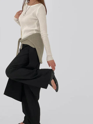 Currin Ribbed Lip Neck Long Sleeve T-shirt