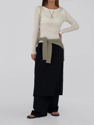 Currin Ribbed Lip Neck Long Sleeve T-shirt