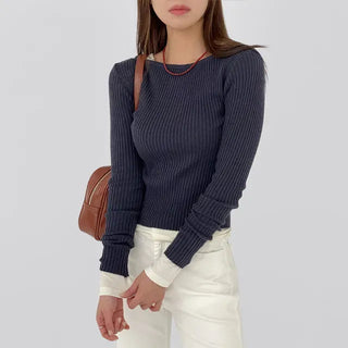 Currin Ribbed Lip Neck Long Sleeve T-shirt