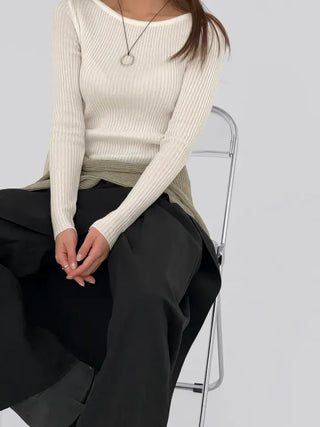Currin Ribbed Lip Neck Long Sleeve T-shirt