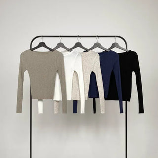 Currin Ribbed Lip Neck Long Sleeve T-shirt