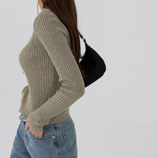 Currin Ribbed Lip Neck Long Sleeve T-shirt