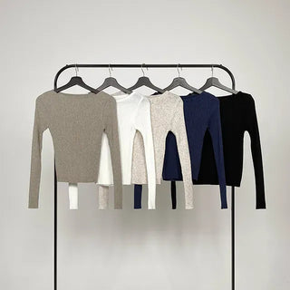 Currin Ribbed Lip Neck Long Sleeve T-shirt