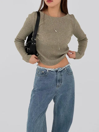 Currin Ribbed Lip Neck Long Sleeve T-shirt