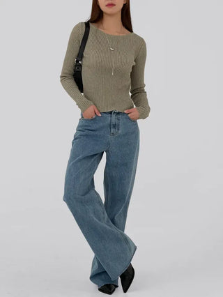 Currin Ribbed Lip Neck Long Sleeve T-shirt