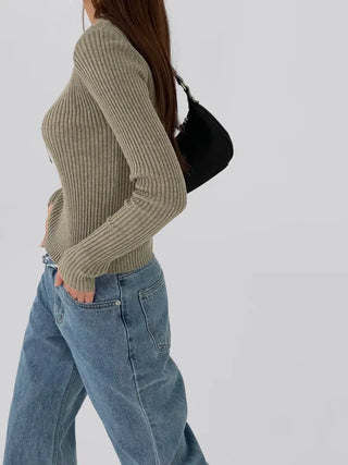 Currin Ribbed Lip Neck Long Sleeve T-shirt