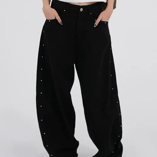Collar Studded Line Balloon Cotton Pants