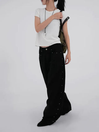 Collar Studded Line Balloon Cotton Pants
