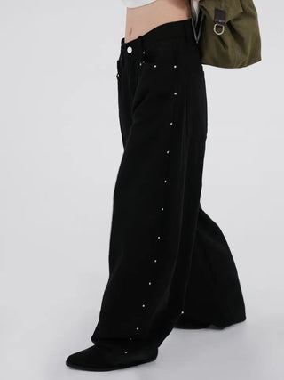 Collar Studded Line Balloon Cotton Pants