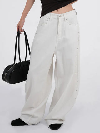 Collar Studded Line Balloon Cotton Pants