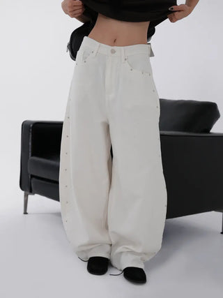Collar Studded Line Balloon Cotton Pants