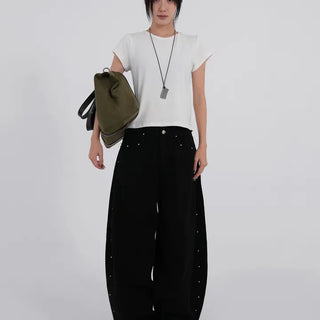 Collar Studded Line Balloon Cotton Pants