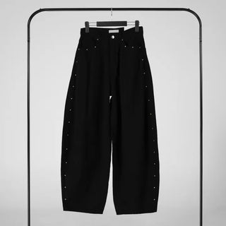 Collar Studded Line Balloon Cotton Pants