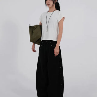 Collar Studded Line Balloon Cotton Pants