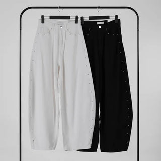 Collar Studded Line Balloon Cotton Pants