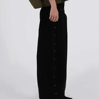 Collar Studded Line Balloon Cotton Pants