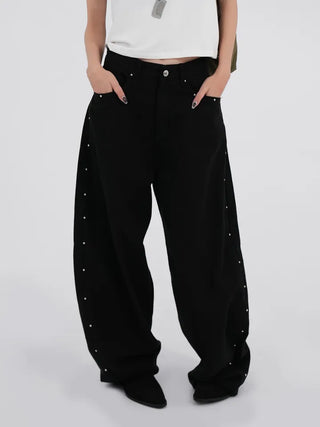Collar Studded Line Balloon Cotton Pants