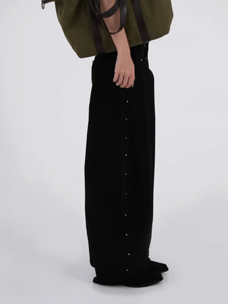 Collar Studded Line Balloon Cotton Pants