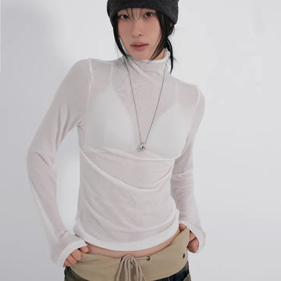 Kubi See-through Turtleneck Long Sleeve Tee