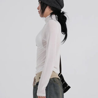 Kubi See-through Turtleneck Long Sleeve Tee