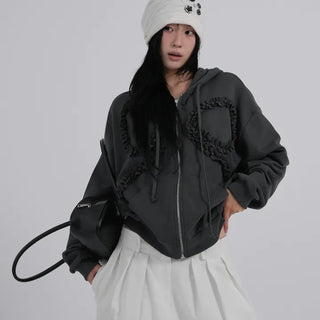 Dimo Ribbon Frill Zip-up Hoodie