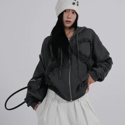 Dimo Ribbon Frill Zip-up Hoodie